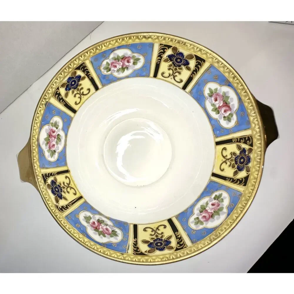 Antique Noritake Double Handled Cream Soup Bowl M Wreath Pink Rose 1921-1930